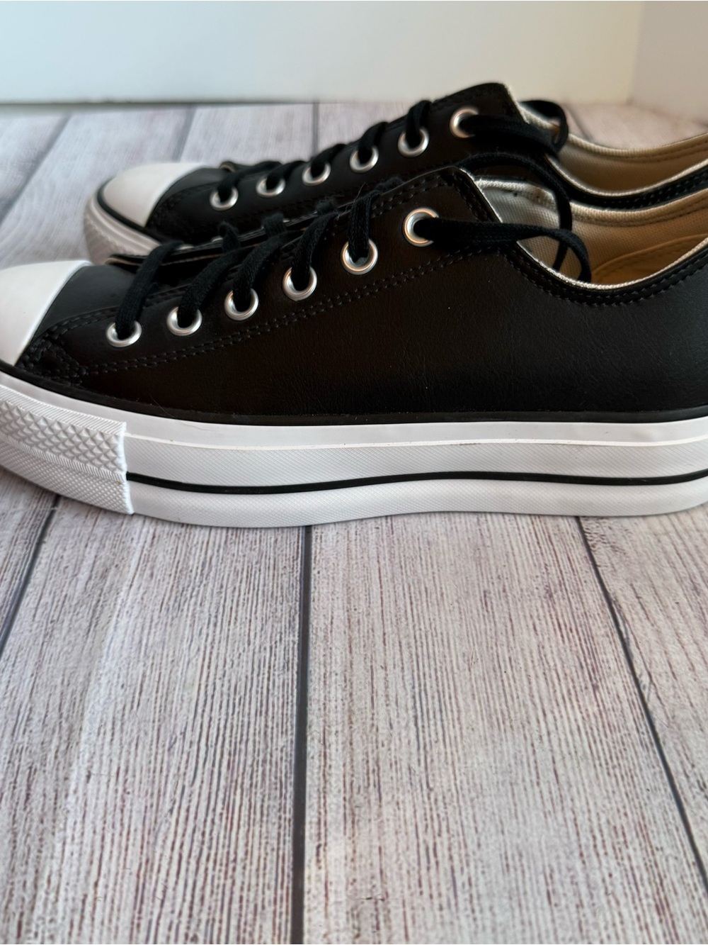 CONVERSE All Star Black Leather Platform Shoes 9 - Picture 4 of 7